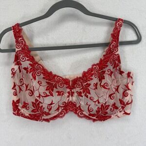 Soma Sensuous Lace Unlined Bra 38DDD‎ Red Floral Embroidery Lingerie
